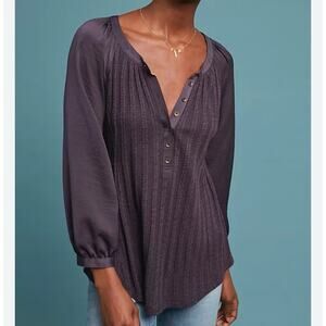 Anthropologie MEADOW RUE Henley Top Size S Purple Kersee Balloon Sleeve Blouse